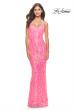 Picture of: Gorgeous Print Sequin Dress with Lace Up Back in Neon Pink, Style: 31390, Detail Picture 2
