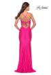 Picture of: Embellished Rhinestone Jersey Long Dress with Lace Up Back in Neon in Neon Pink, Style: 31401, Detail Picture 2
