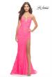 Picture of: Rhinestone Lace Embellished Prom Dress with High Side Slit in Bright Colors in Neon Pink, Style: 31404, Detail Picture 2