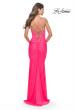 Picture of: Beaded Lace Bodice with Sheer Waist Long Jersey Gown in Bright Colors in Neon Pink, Style: 31437, Detail Picture 2