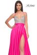 Picture of: Satin Gown with Sheer Rhinestone Bodice in Neon in Neon Pink, Style: 31448, Detail Picture 2