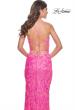Picture of: Neon Print Sequin Long Prom Dress with Lace Up Back in Neon Pink, Style: 32332, Detail Picture 2