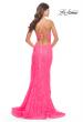 Picture of: Rhinestone Lace Embellished Prom Dress with High Side Slit in Bright Colors in Neon Pink, Style: 31404, Detail Picture 3