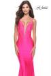 Picture of: Bedazzled Rhinestone Jersey Gown with Deep V Neckline in Neon in Neon Pink, Style: 31413, Detail Picture 3