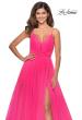 Picture of: Long Tulle Prom Dress with Criss Cross Bodice Detail in Neon Pink, Style: 28893, Detail Picture 4
