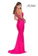 Picture of: Triple Knotted Jersey Prom Dress with Tie Up Back in Neon Pink, Style: 28905, Detail Picture 4