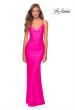 Picture of: Ruched Neon Prom Dress with Criss Cross Tie Back in Neon Pink, Style: 29010, Detail Picture 4