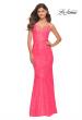 Picture of: Lace Prom Dress with Illusion Embellished Sides in Neon Colors in Neon Pink, Detail Picture 4