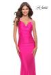 Picture of: Open Lace Up Back Long Gown with Lace Side Detail in Neon Pink, Style: 31365, Detail Picture 4