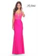 Picture of: Long Dress with Jersey Skirt and Lace Illusion Bodice in Neon in Neon Pink, Style: 31411, Detail Picture 4