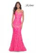Picture of: Neon Mermaid Print Sequin Dress with Lace Up Open Back in Neon Pink, Style: 32337, Detail Picture 4