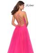 Picture of: Long Tulle Prom Dress with Criss Cross Bodice Detail in Neon Pink, Style: 28893, Detail Picture 5