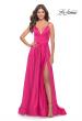 Picture of: A-Line Satin Gown with Ruched Bodice and V Neck in Neon in Neon Pink, Style: 31121, Detail Picture 5