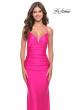 Picture of: Rhinestone Ruched Jersey Prom Dress with Lace Up Back in Bright Colors in Neon Pink, Style: 31237, Detail Picture 5