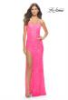 Picture of: Beaded Lace Strapless Dress with High Side Slit in Neon Pink, Style: 31351, Detail Picture 5