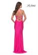 Picture of: Open Lace Up Back Long Gown with Lace Side Detail in Neon Pink, Style: 31365, Detail Picture 5