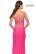 Picture of: Beaded Lace Gown with High Slit and V Neck in Neon Pink, Style: 31388, Detail Picture 5