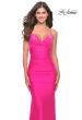 Picture of: Embellished Rhinestone Jersey Long Dress with Lace Up Back in Neon in Neon Pink, Style: 31401, Detail Picture 5