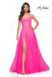 Picture of: Rhinestone A-Line Tulle Prom Dress with Illusion Bodice in Pink, Style: 32146, Detail Picture 5