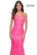 Picture of: Neon Mermaid Print Sequin Dress with Lace Up Open Back in Neon Pink, Style: 32337, Detail Picture 5