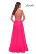 Picture of: Chiffon Prom Dress with Ruched Bodice and Slit in Neon Pink, Style: 30840, Detail Picture 6
