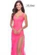 Picture of: Lace Long Dress with High Side Slit and V Neckline in Neon Pink, Style: 31125, Detail Picture 6