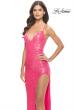 Picture of: Stretch Sequin Dress with High Side Slit and V Neck in Neon Pink, Style: 31298, Detail Picture 6