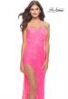Picture of: Beaded Lace Strapless Dress with High Side Slit in Neon Pink, Style: 31351, Detail Picture 6