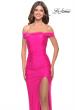 Picture of: Rhinestone Off the Shoulder Dress with Lace Up Back in Neon Pink, Style: 31276, Detail Picture 7