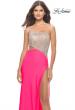Picture of: One Shoulder Dress with Side Cut Out and Rhinestone Bodice in Neon Pink, Style: 31600, Detail Picture 7