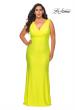 Picture of: Neon Plus Size Jersey Dress with Faux Wrap Bodice in Neon Yellow, Style: 29016, Detail Picture 5