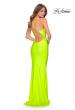 Picture of: Neon Prom Dress with Ruching and Strappy Back in Neon Yellow, Style: 29020, Detail Picture 3