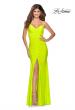Picture of: Neon Ruched Prom Gown with Center Slit in Neon Yellow, Style: 28891, Detail Picture 5