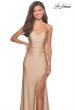 Picture of: Long Homecoming Dress with Slit and Criss Cross Back in Nude, Style: 28206, Detail Picture 1