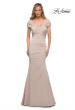 Picture of: Lovely Ruched Mermaid Satin Gown with Unique Neckline in Nude, Main Picture