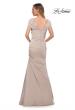 Picture of: Lovely Ruched Mermaid Satin Gown with Unique Neckline in Nude, Back Picture