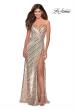 Picture of: Multi-Colored Striped Sequin Faux Wrap Prom Dress in Nude, Style: 28717, Main Picture