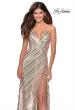 Picture of: Multi-Colored Striped Sequin Faux Wrap Prom Dress in Nude, Style: 28717, Detail Picture 2
