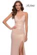 Picture of: Metallic Jersey Long Prom Dress with Lace Up Back in Nude, Style 29915, Main Picture