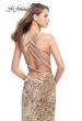 Picture of: Crushed Velvet Prom Dress with High Neckline and Leg Slit in Nude, Style: 25734, Back Picture