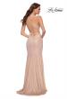 Picture of: Metallic Jersey Long Prom Dress with Lace Up Back in Nude, Style 29915, Back Picture