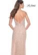 Picture of: Beaded Fitted Prom Gown with Sheer Side and V Neckline in Nude, Style: 32103, Back Picture