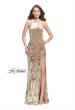 Picture of: Crushed Velvet Prom Dress with High Neckline and Leg Slit in Nude, Style: 25734, Detail Picture 1