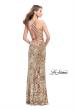 Picture of: Crushed Velvet Prom Dress with High Neckline and Leg Slit in Nude, Style: 25734, Detail Picture 2