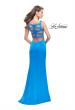 Picture of: Long Satin prom Dress with Plunging Neckline and Slit in Ocean Blue, Style: 26235, Detail Picture 3