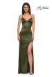 Picture of: Fitted Simple Satin Prom Dress with Lace Up Back in Olive , Style 33010, Detail Picture 1