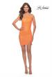 Picture of: Fitted One Shoulder Mini Dress with Slit in Bright Colors in Orange, Style: 30934, Detail Picture 14
