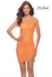 Picture of: Fitted One Shoulder Mini Dress with Slit in Bright Colors in Orange, Style: 30934, Detail Picture 3