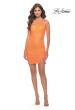 Picture of: Fitted One Shoulder Mini Dress with Slit in Bright Colors in Orange, Style: 30934, Detail Picture 7