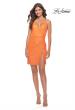 Picture of: Wrap Style Ruched Short Dress with High Slit in Bright Colors in Orange, Style: 30984, Detail Picture 7